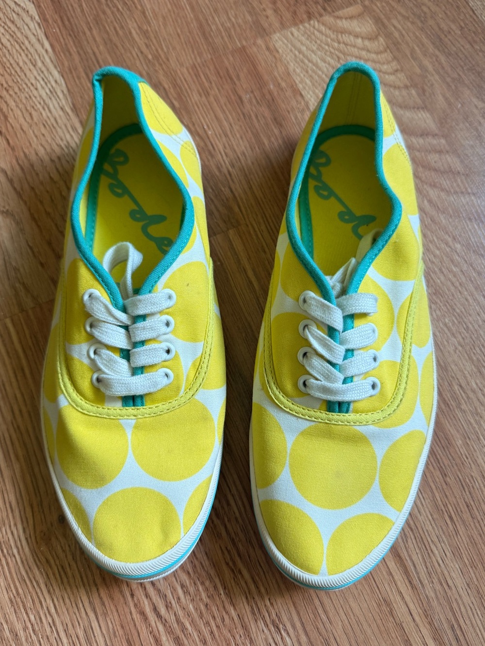 Boden Canvas Polka Dot Lace-Up Sneakers Yellow White
